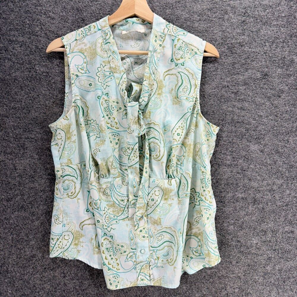 Unbranded Blouse Women M Medium Blue Paisley V-Neck Tie Up Sleeveless Wide Strap